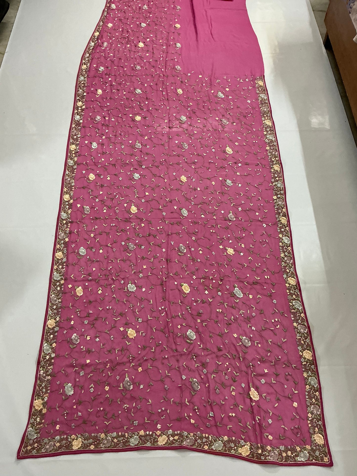 Sadabahaar ~ Hand embroidered Parsi Gara pure Georgette Saree