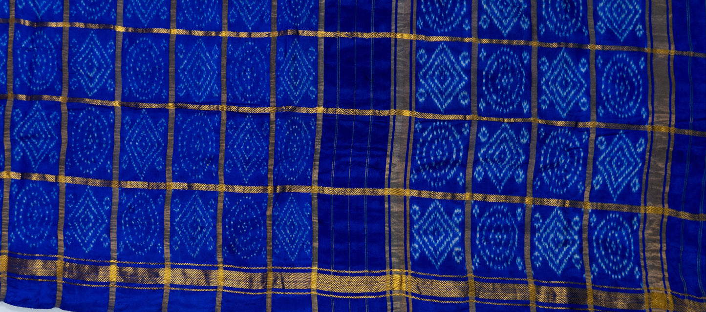 Neelmani~ Ultramarine Blue Single Ikat Silk Saree – Andhra’s Geometry in Pure Silk