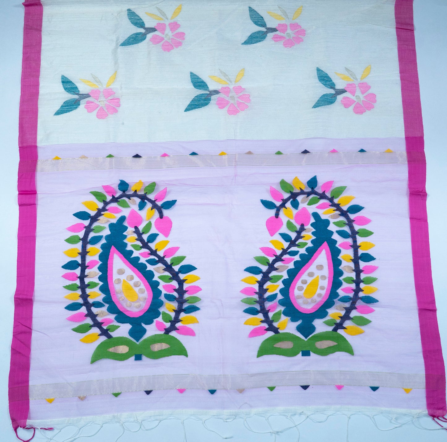 Kumudini~ Tussar & Muslin Silk Jamdani Saree – Bengal’s Loomed Poetry in Silk