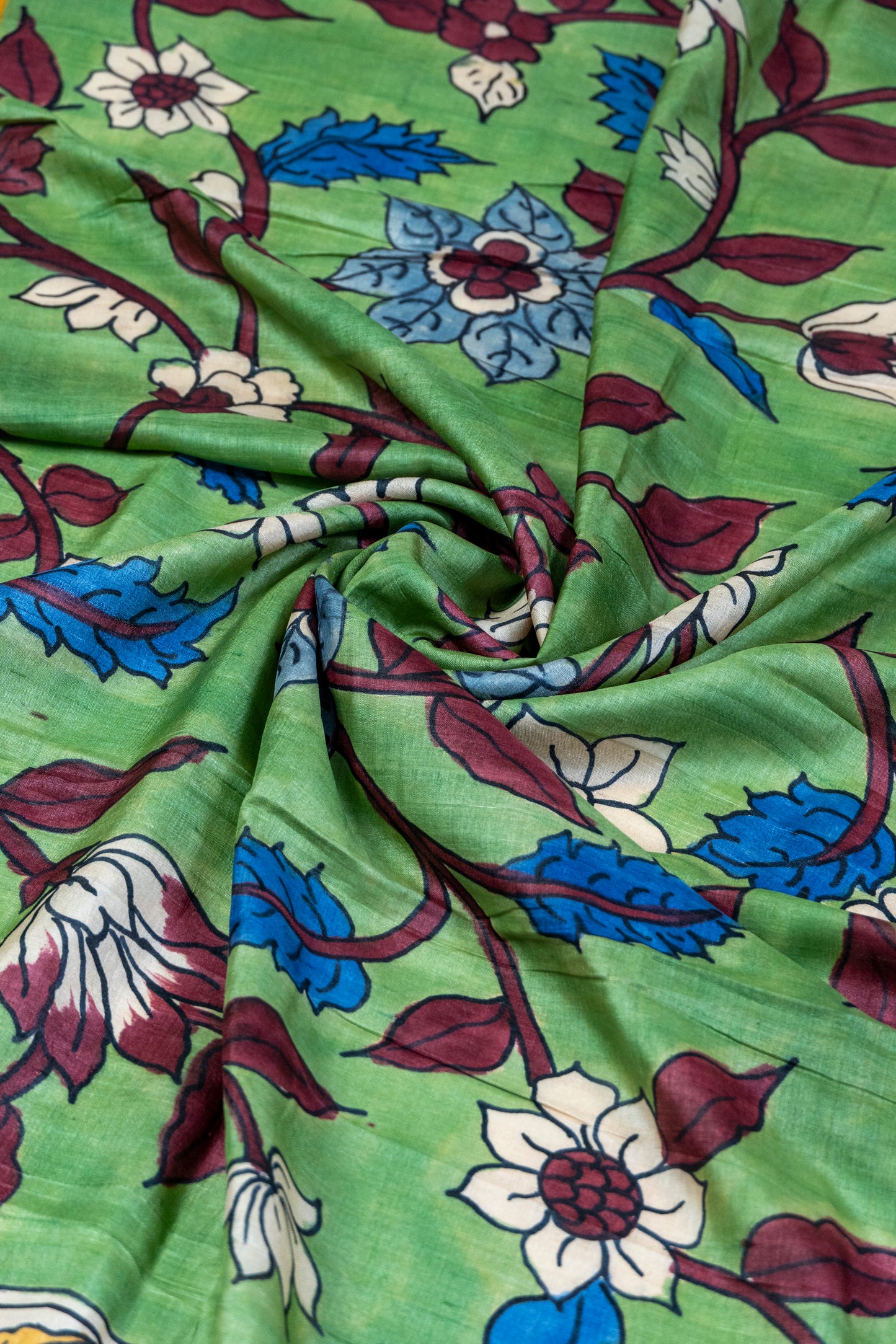Padma~ Tussar Silk Kalamkari Saree – A Hand-Painted Canvas of Andhra’s Soul