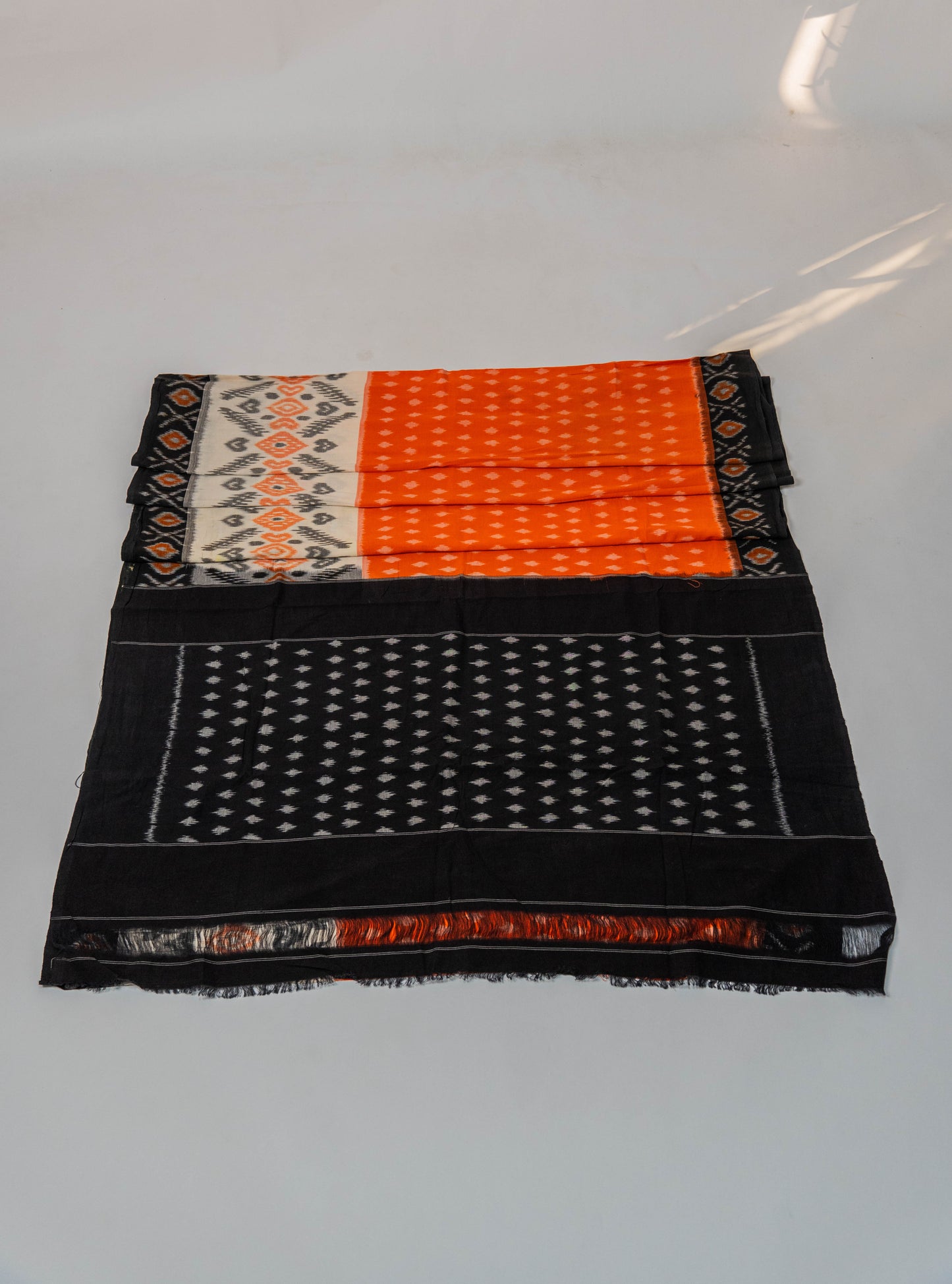 Sumitra - Vermillion Black Cotton Pochampally Saree