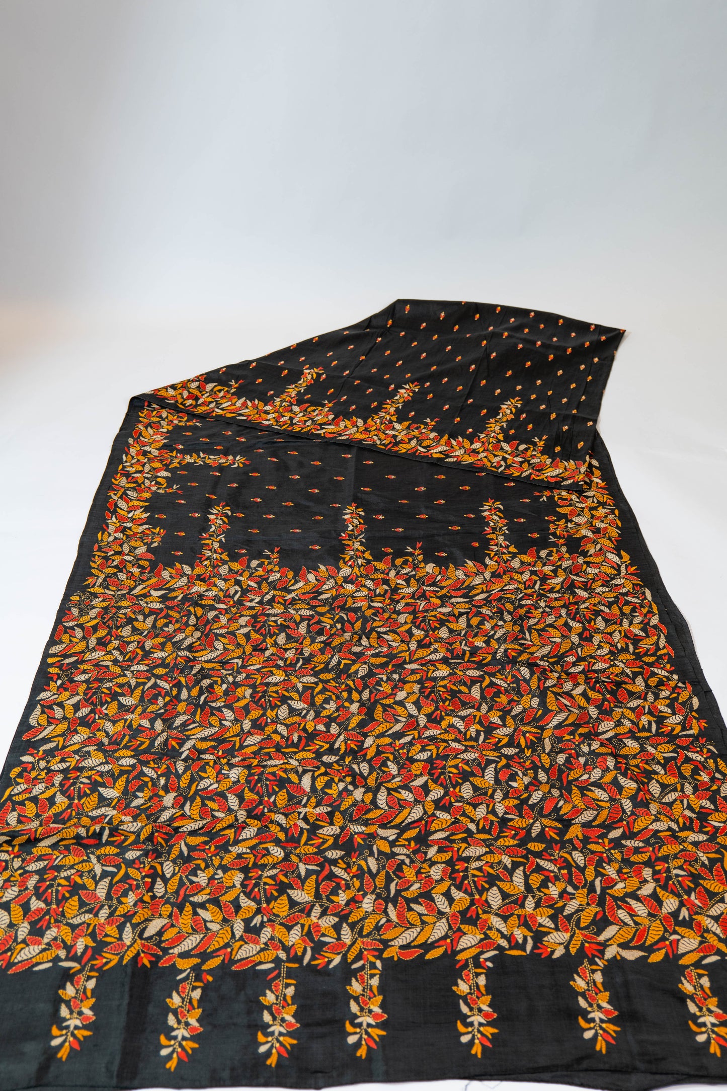 Amaltaas~ Midnight Blue Pure Bangalore Silk Saree with Reverse Kantha Hand Embroidery – A Contemporary Take on a Bengal Classic