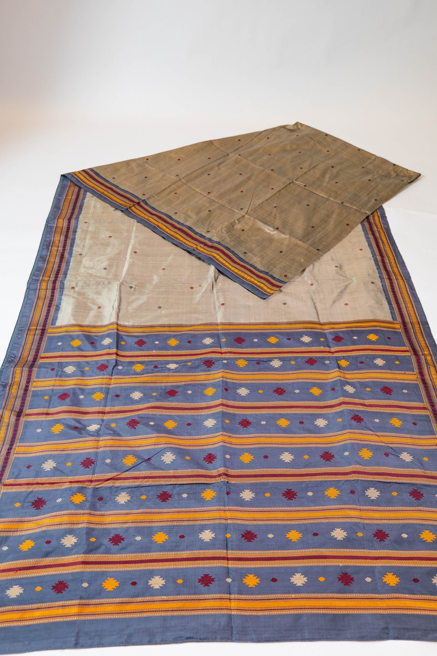 Guletura~ Steel Grey Pure Silk Saree with Elaborate Woven Palla – A Handloom Treasure from Odisha