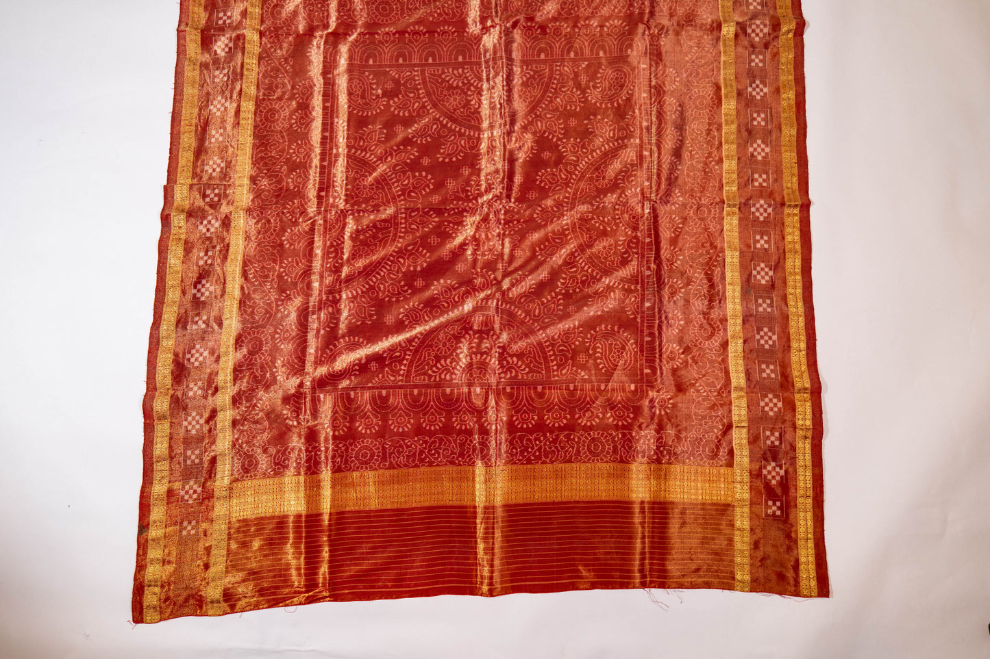 Champa~ Gold-Toned Tissue Sambalpuri Saree – Handwoven Elegance from Odisha
