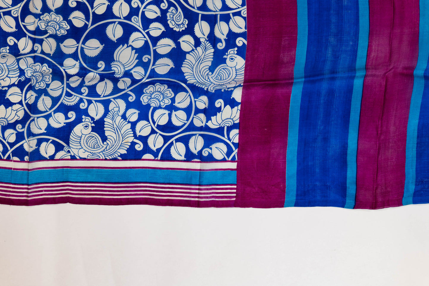 Neelphool~ Kalamkari Block Printed Pure Tussar Silk Saree – Artisanal Elegance from India’s Craft Heritage