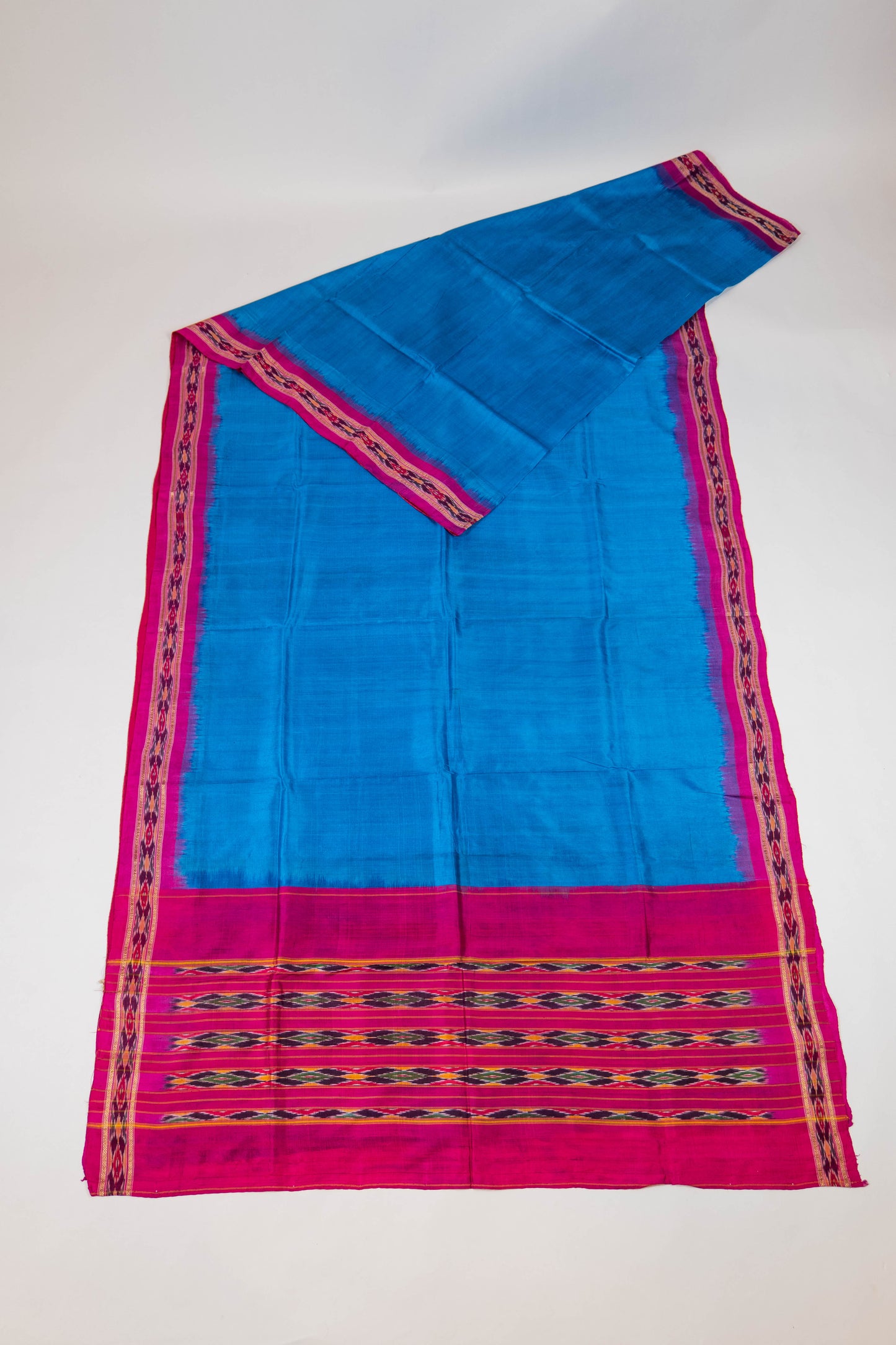 Aarna~ Turquoise Blue & Pink Pochampally Pure Silk Saree