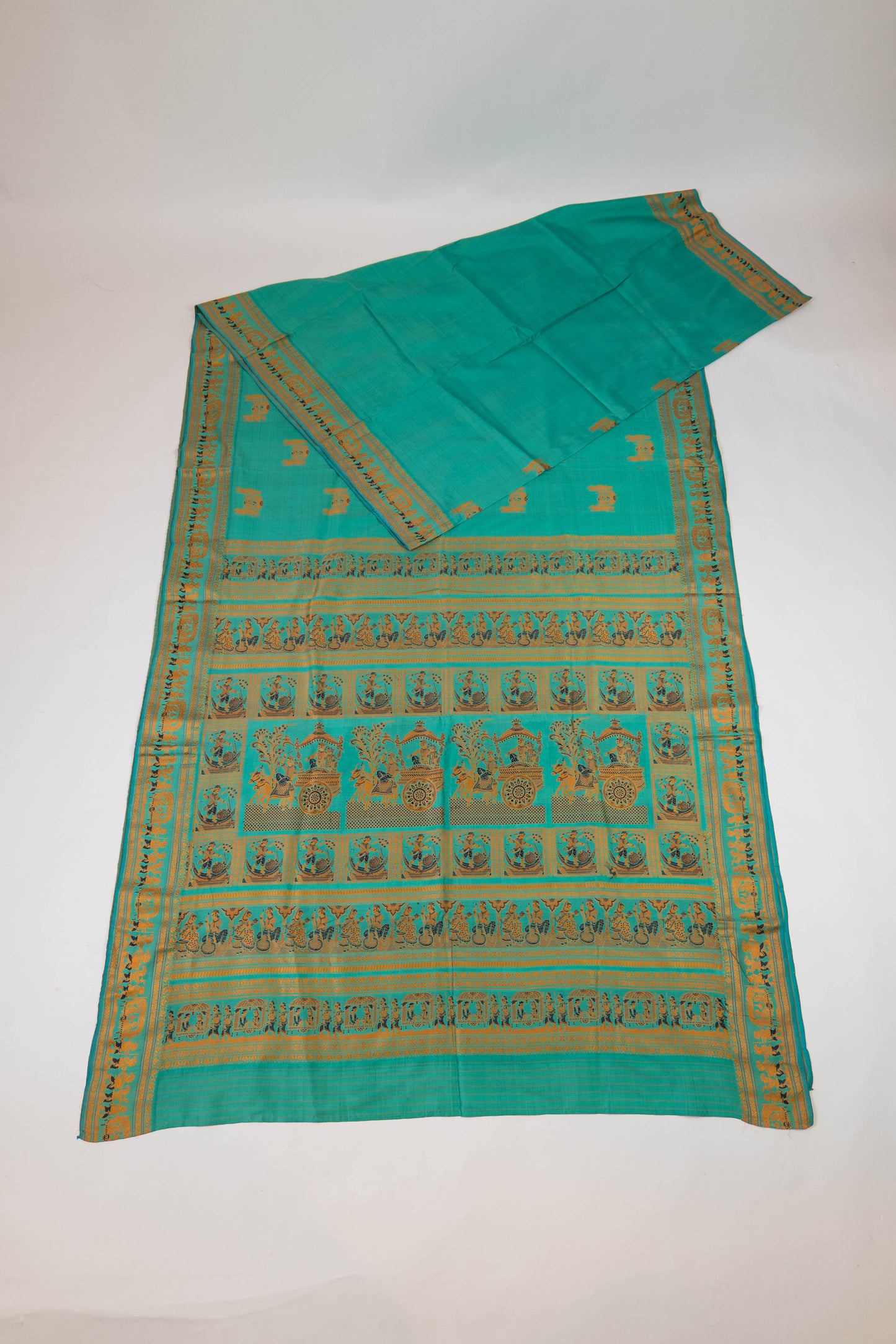 Aashna~ Sea Green Baluchari Pure Silk Saree with Meenakari