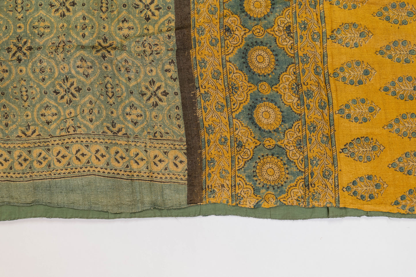 Aishwarya~ Sage Green Tussar Silk Ajrakh Block Printed Saree