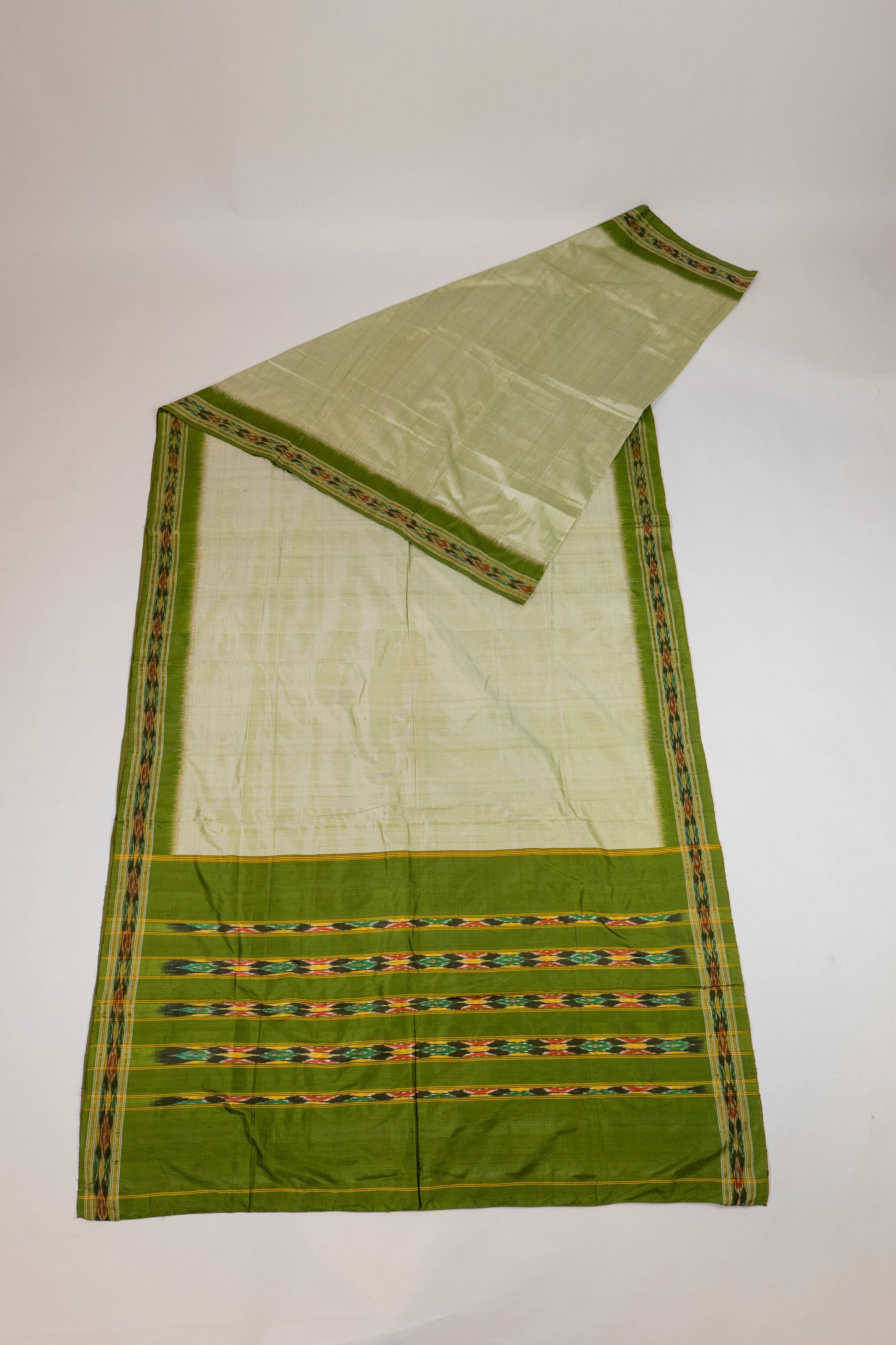 Aadrija~ Pista & Olive Green Pochampally Pure Silk Saree
