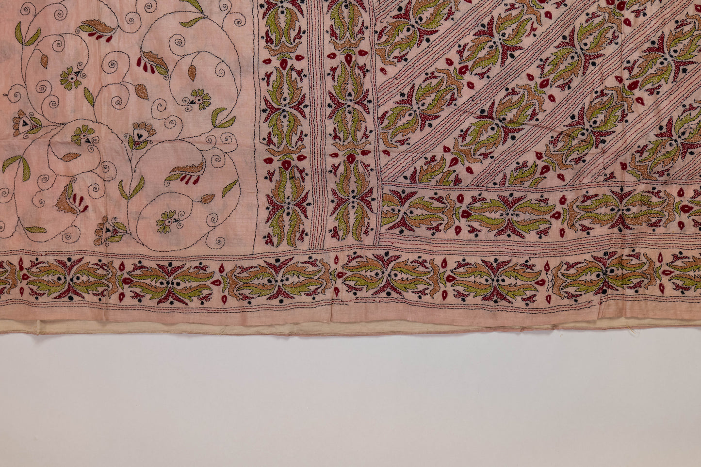 Kiran~ Tussar Silk Kantha Embroidered Saree