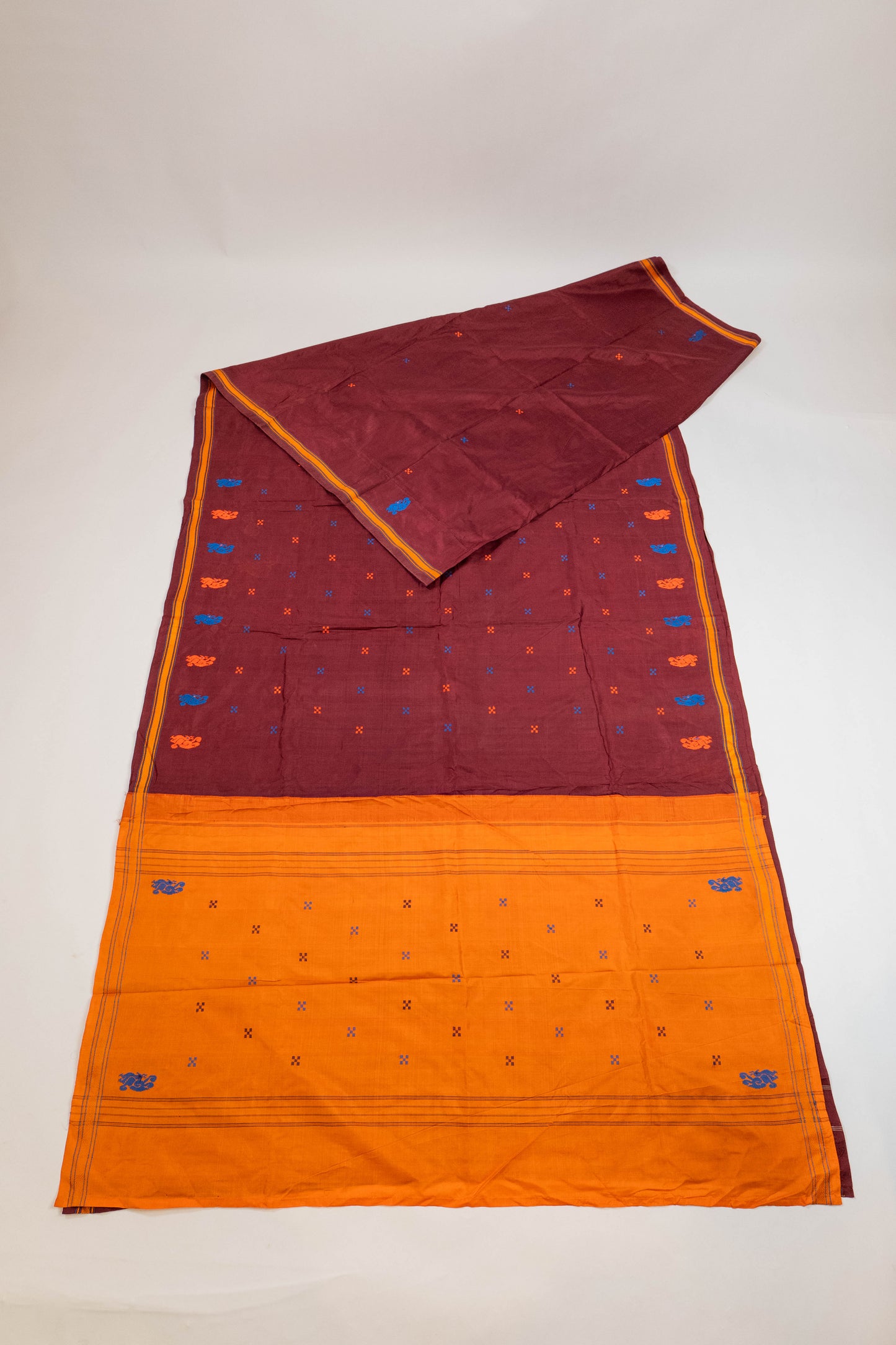 Dipa~ Vermillion & Maroon Zero Zari Korvai Pure Silk Kanjivaram Saree