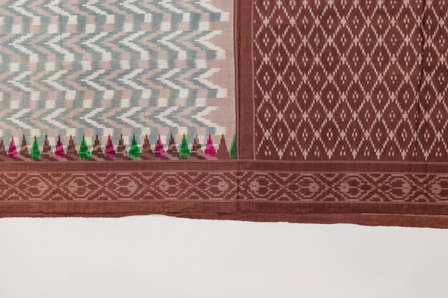 Anjana~ Grey, Brown & White Single Ikkat Pure Silk Saree