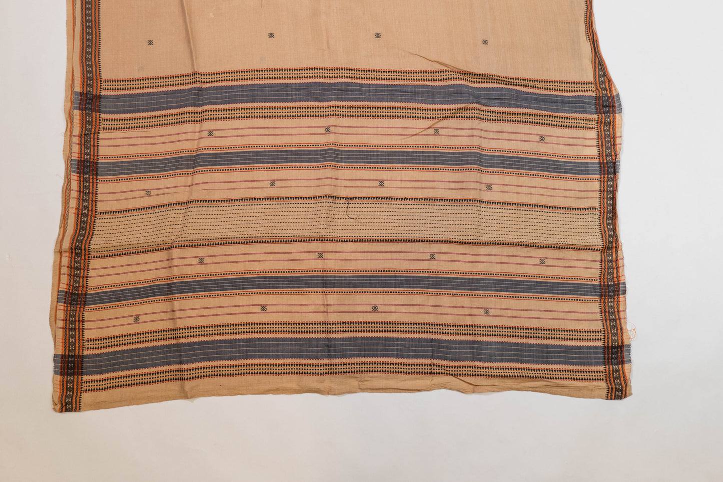 Amba~ Beige & Black Khadi Cotton Saree from Vidarbha