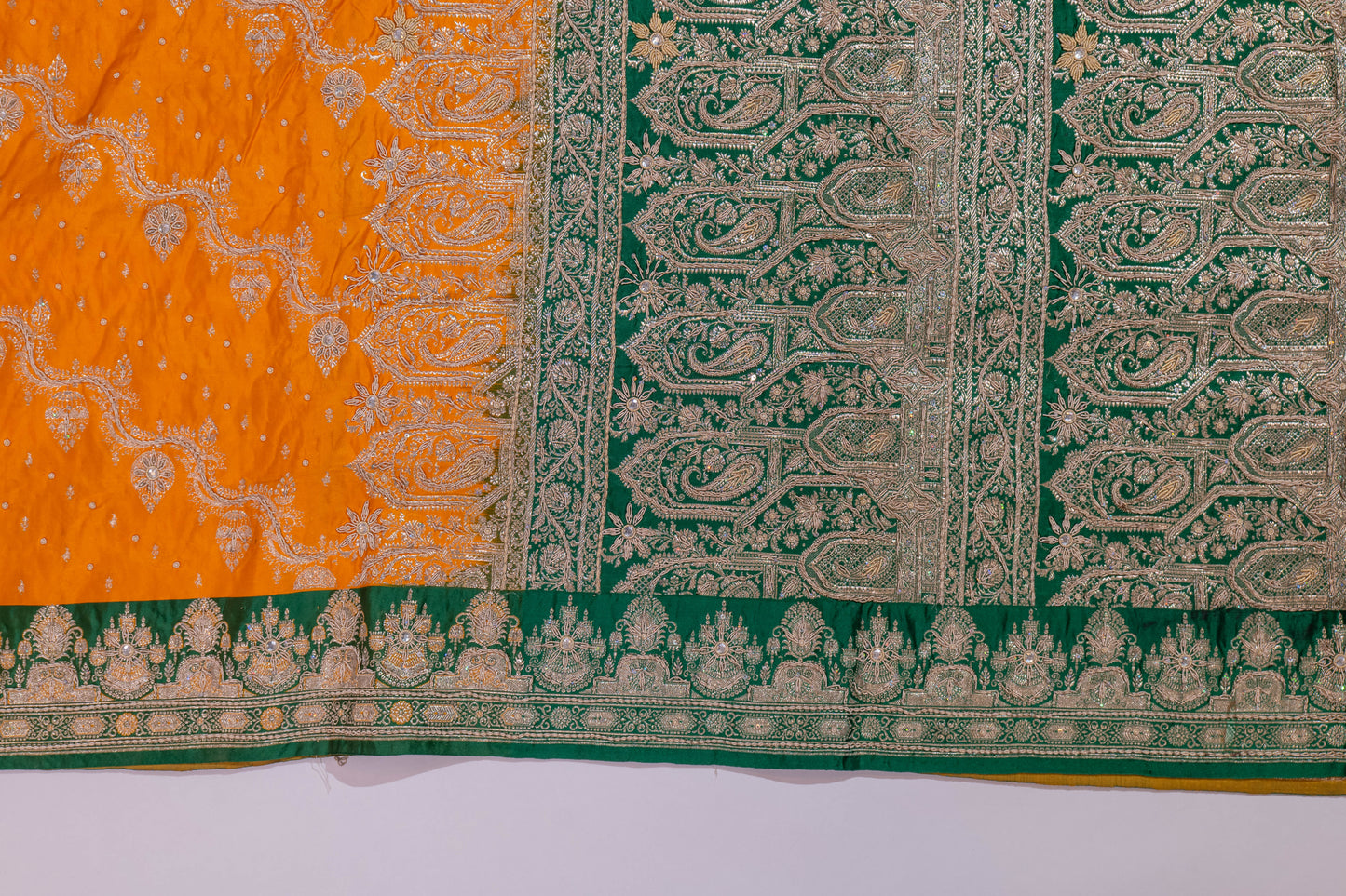 Durgamapaha~Yellow Green Banarsee Saree