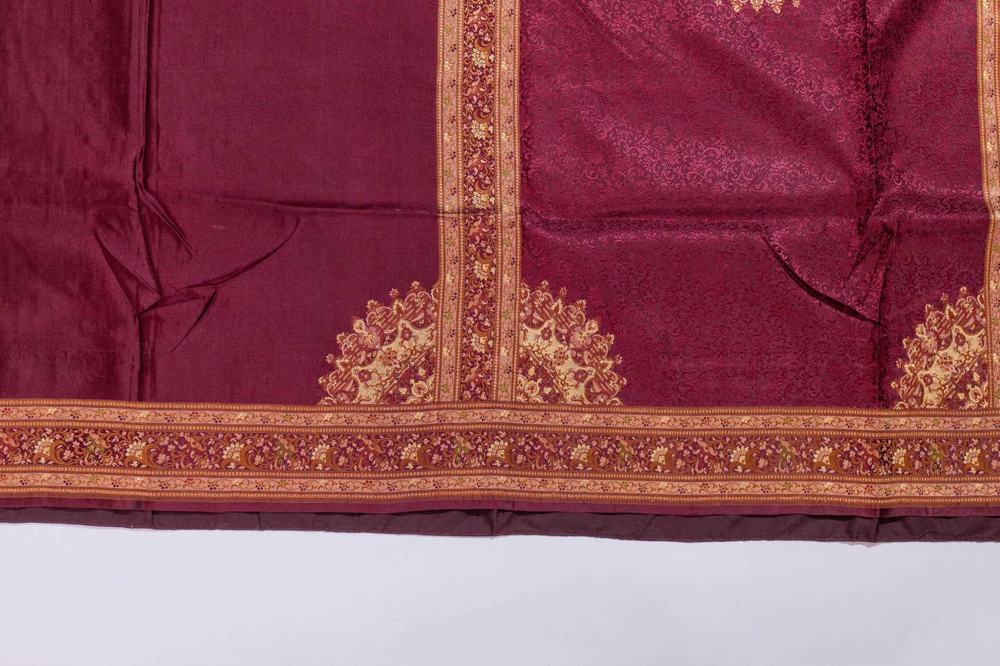 Durgamya~Resham Banarsee Saree with Koniya Motifs, Dark Maroon shade
