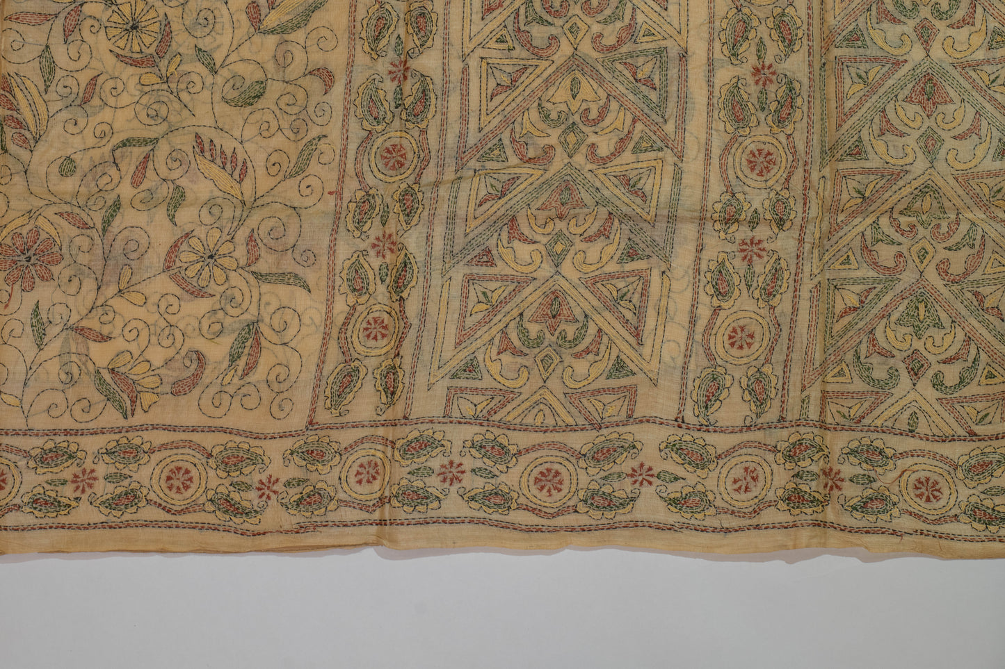 Aadityay~Kantha Goldenish Pure Tussar Silk Saree