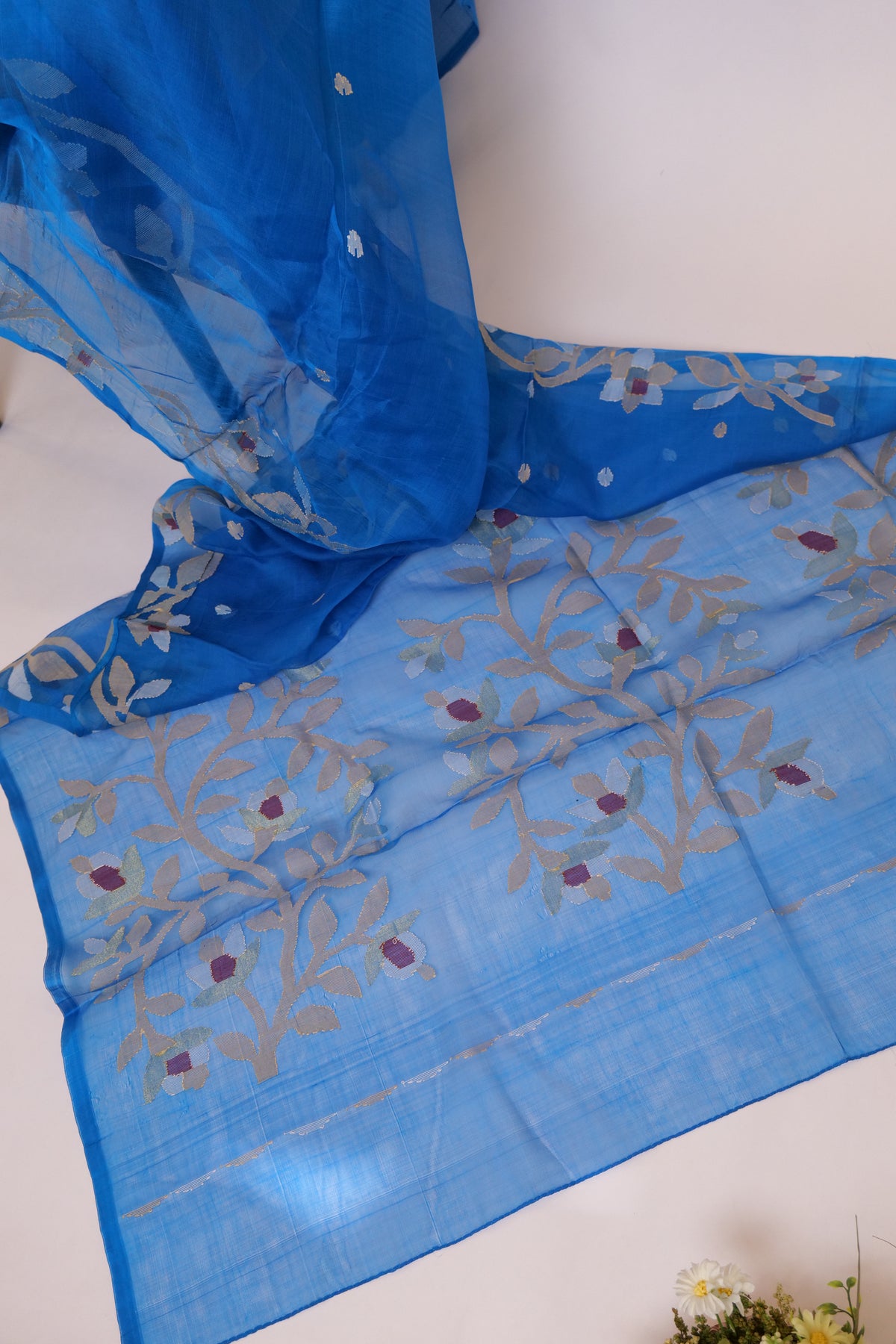 Neelabh~Muslin Jamdani saree Blue