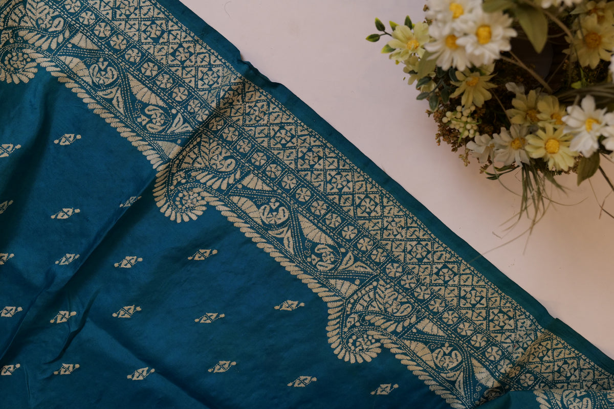 Chaitanya~Kantha Saree Teal Blue