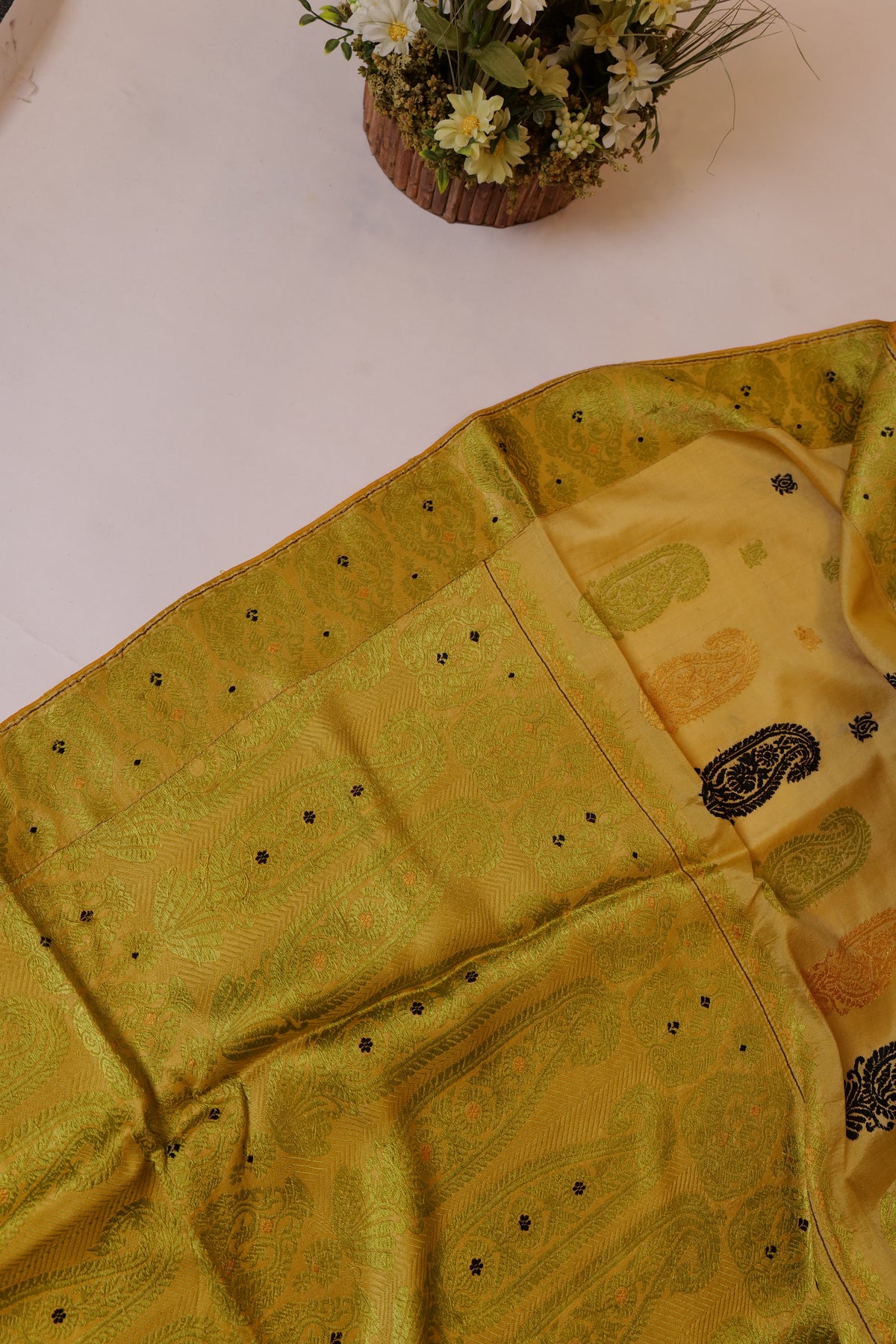 Pragya~Assam Mulberry Silk Saree Chandan & Green