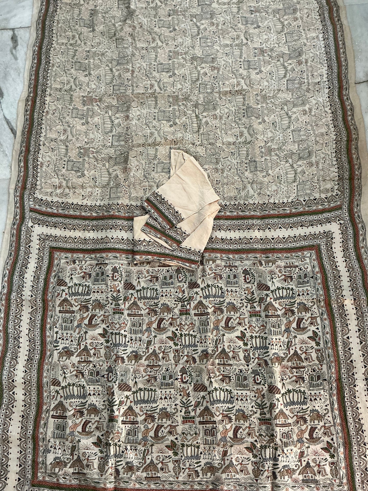 Mudra ~ Warli katha hand embroidered pure Tussar silk saree