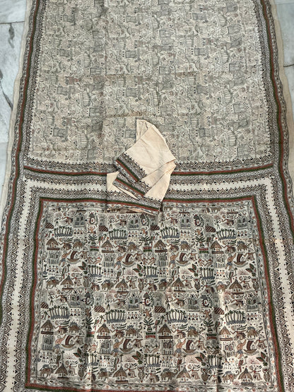 Mudra ~ Warli katha hand embroidered pure Tussar silk saree