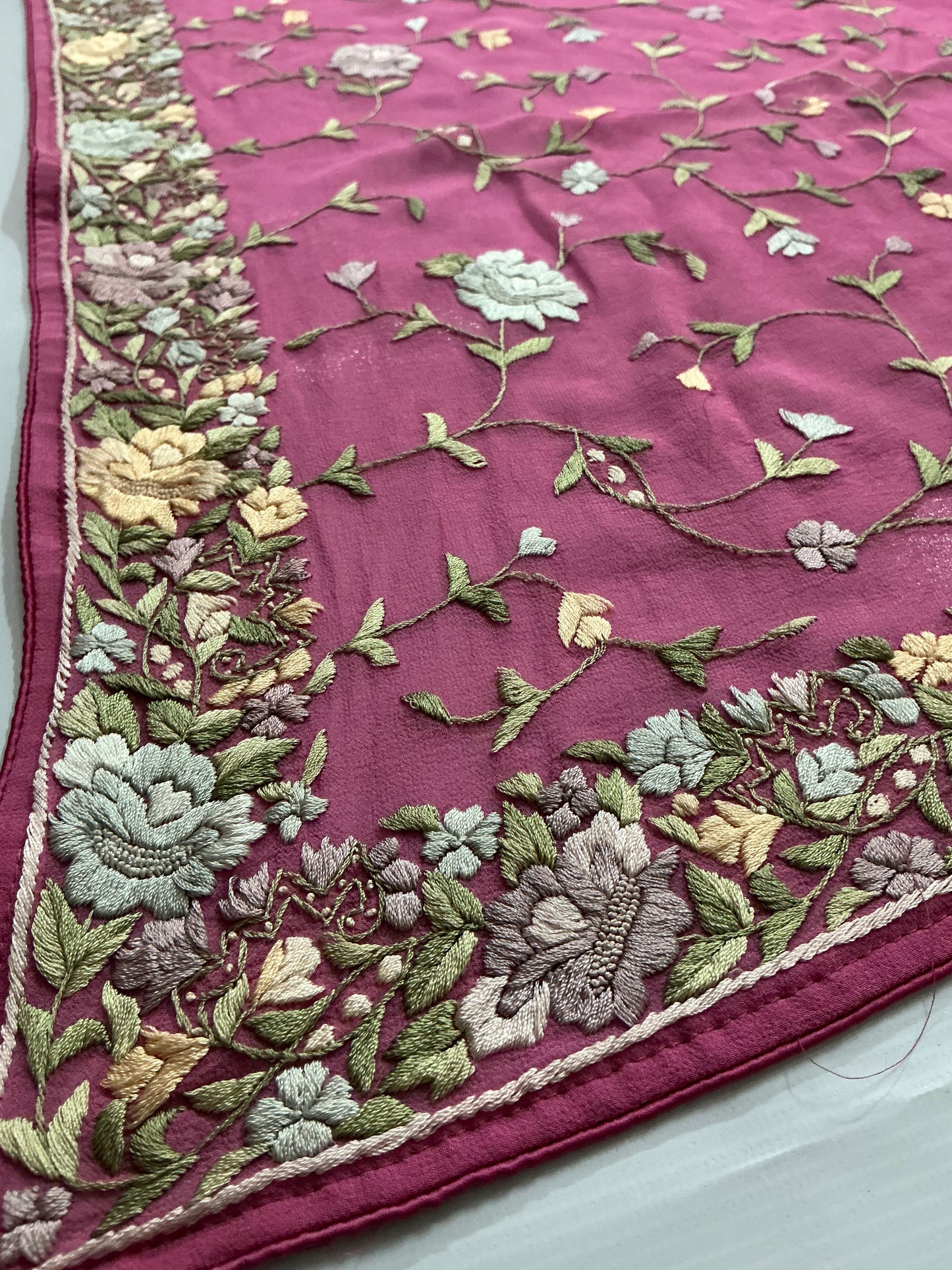 Sadabahaar ~ Hand embroidered Parsi Gara pure Georgette Saree