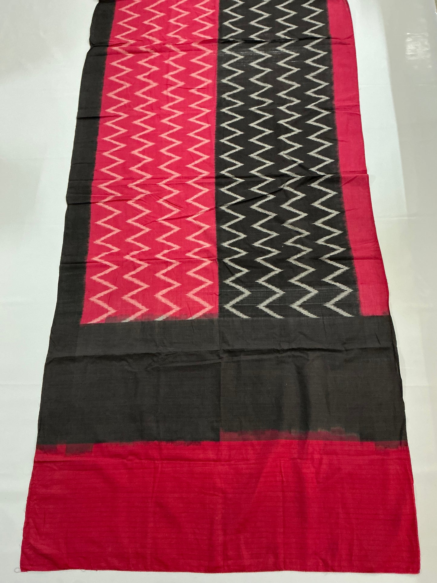 Povala ~ Red Black Cotton Pochampally Saree
