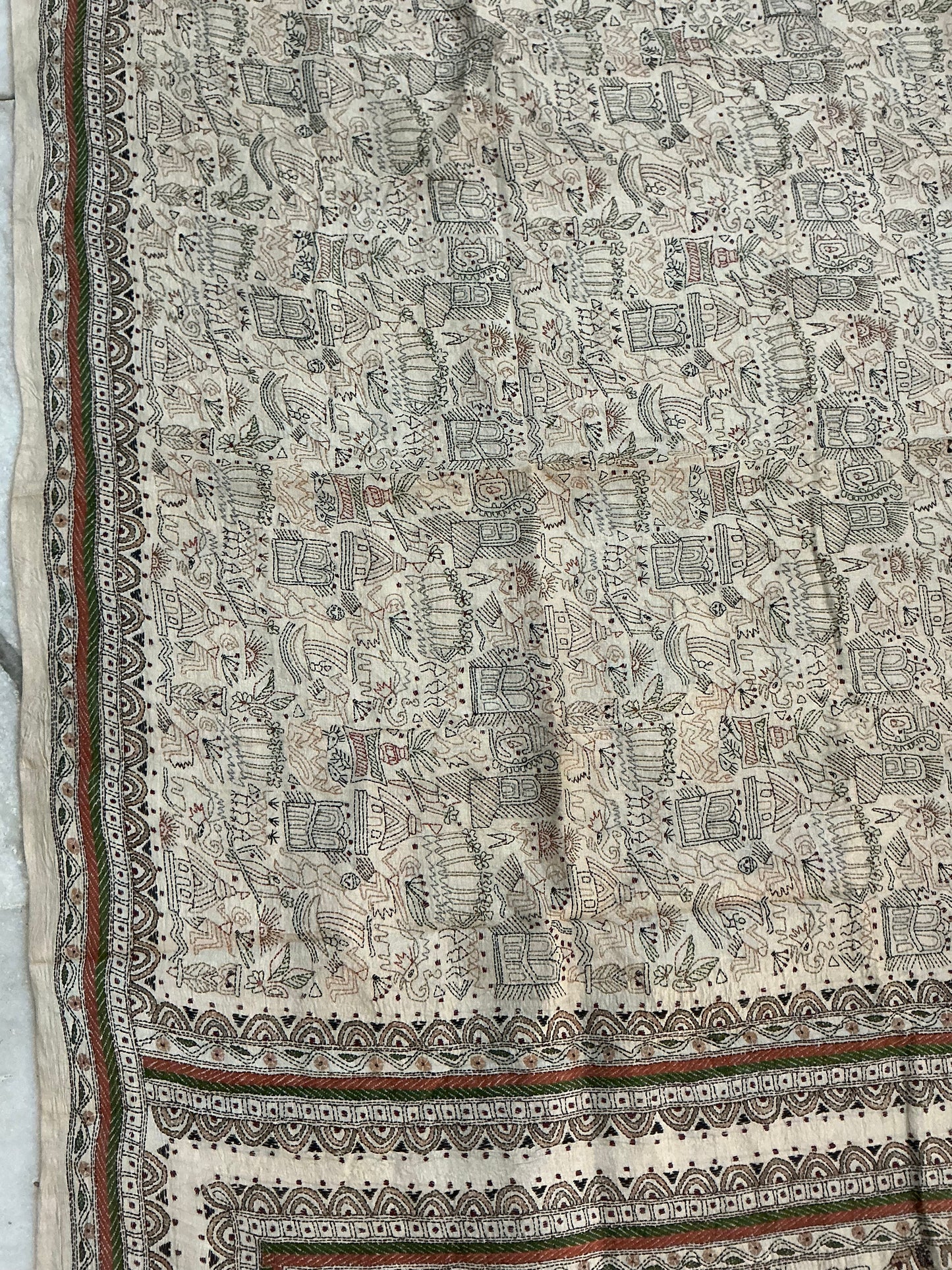 Mudra ~ Warli katha hand embroidered pure Tussar silk saree