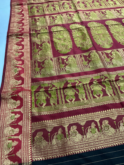 Kajal~ Black & Red pure silk Swaranchuri Saree