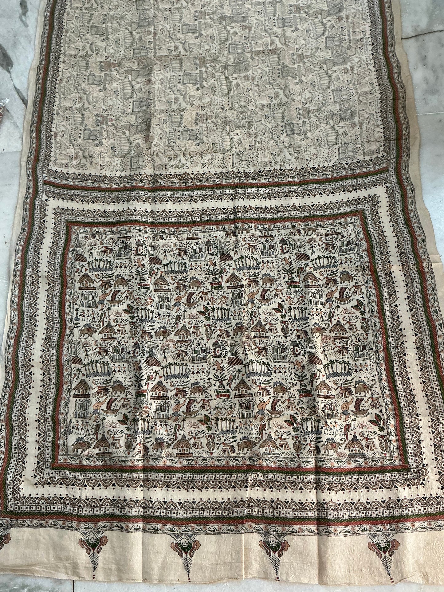 Mudra ~ Warli katha hand embroidered pure Tussar silk saree