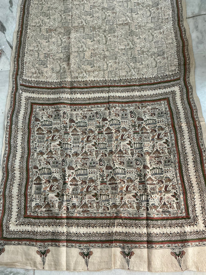 Mudra ~ Warli katha hand embroidered pure Tussar silk saree