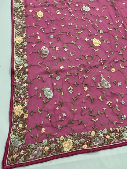 Sadabahaar ~ Hand embroidered Parsi Gara pure Georgette Saree
