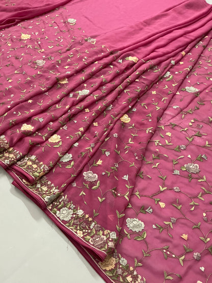 Sadabahaar ~ Hand embroidered Parsi Gara pure Georgette Saree