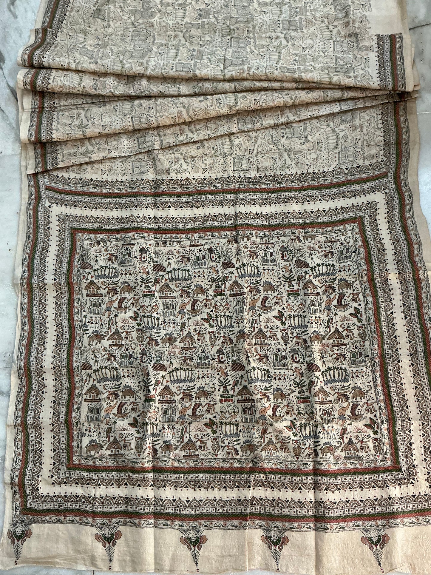 Mudra ~ Warli katha hand embroidered pure Tussar silk saree