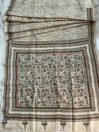 Mudra ~ Warli katha hand embroidered pure Tussar silk saree
