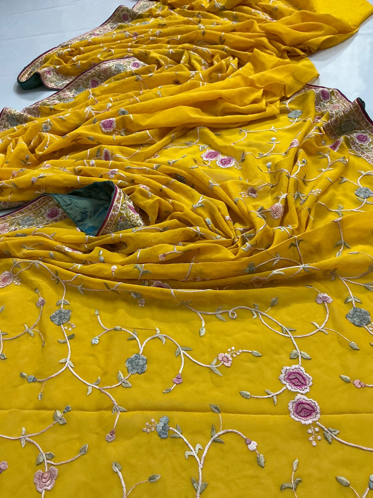Pukhraj ~ Hand embroidered Parsi Gara Saree