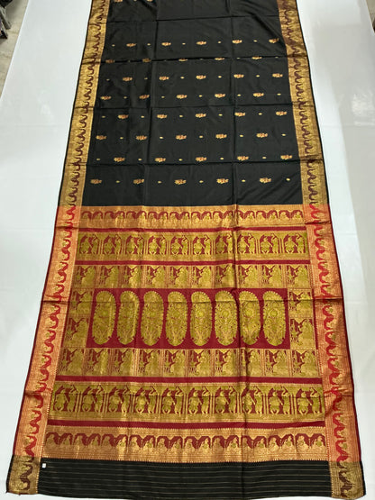 Kajal~ Black & Red pure silk Swaranchuri Saree