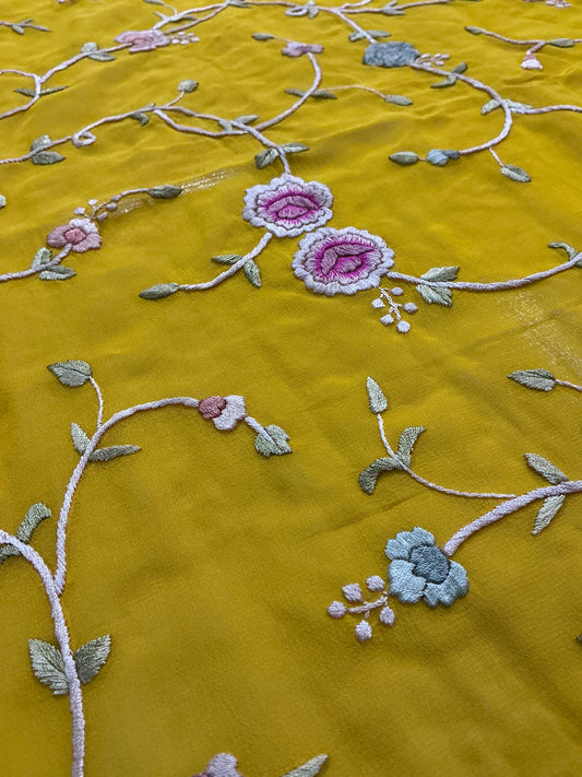 Pukhraj ~ Hand embroidered Parsi Gara Saree