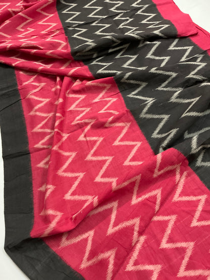 Povala ~ Red Black Cotton Pochampally Saree