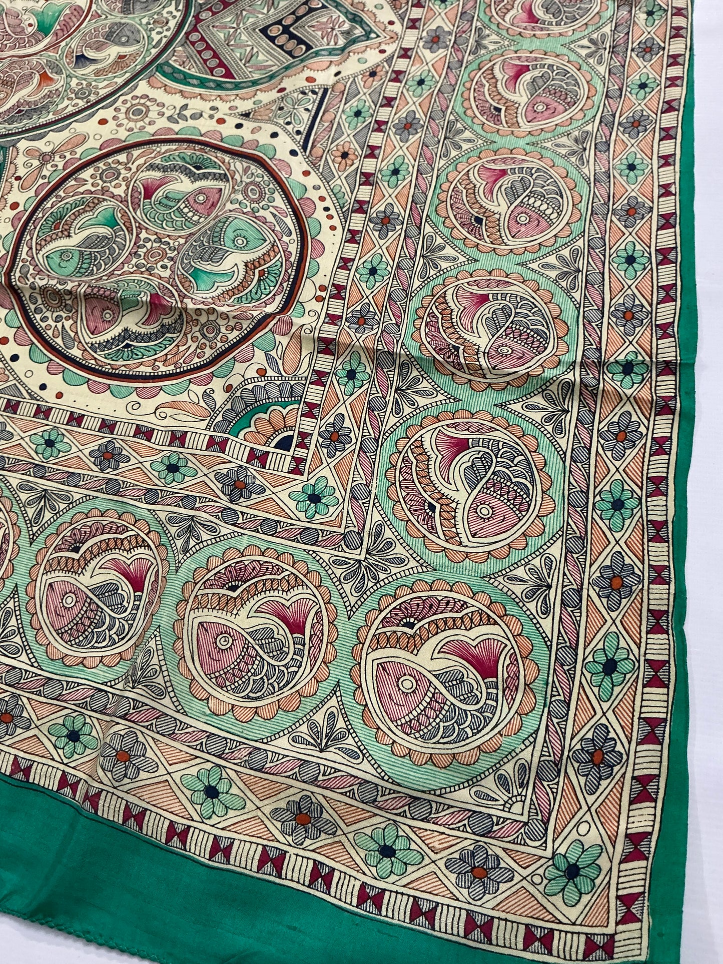 Panna ~ Pure Bishnupuri Silk Madhubani Printed Saree