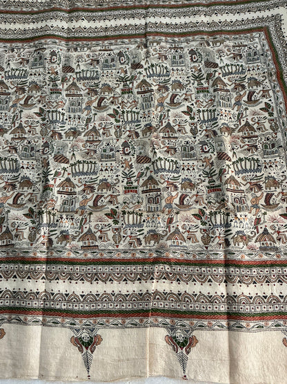 Mudra ~ Warli katha hand embroidered pure Tussar silk saree