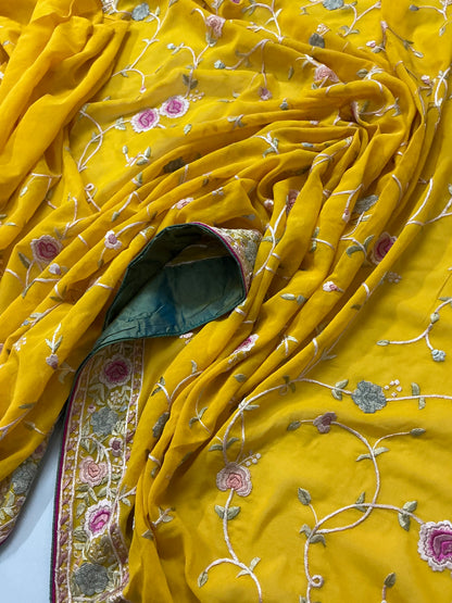 Pukhraj ~ Hand embroidered Parsi Gara Saree