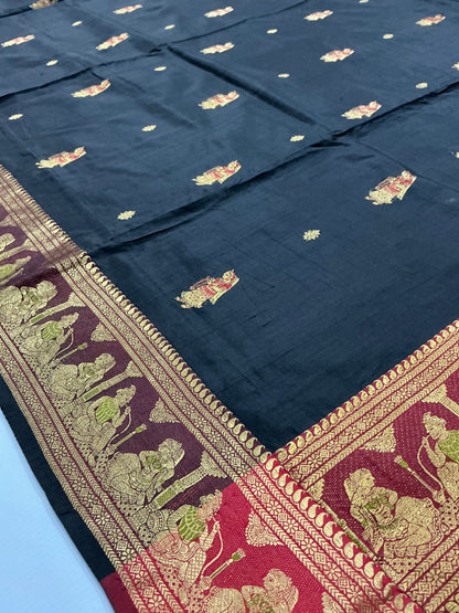 Kajal~ Black & Red pure silk Swaranchuri Saree