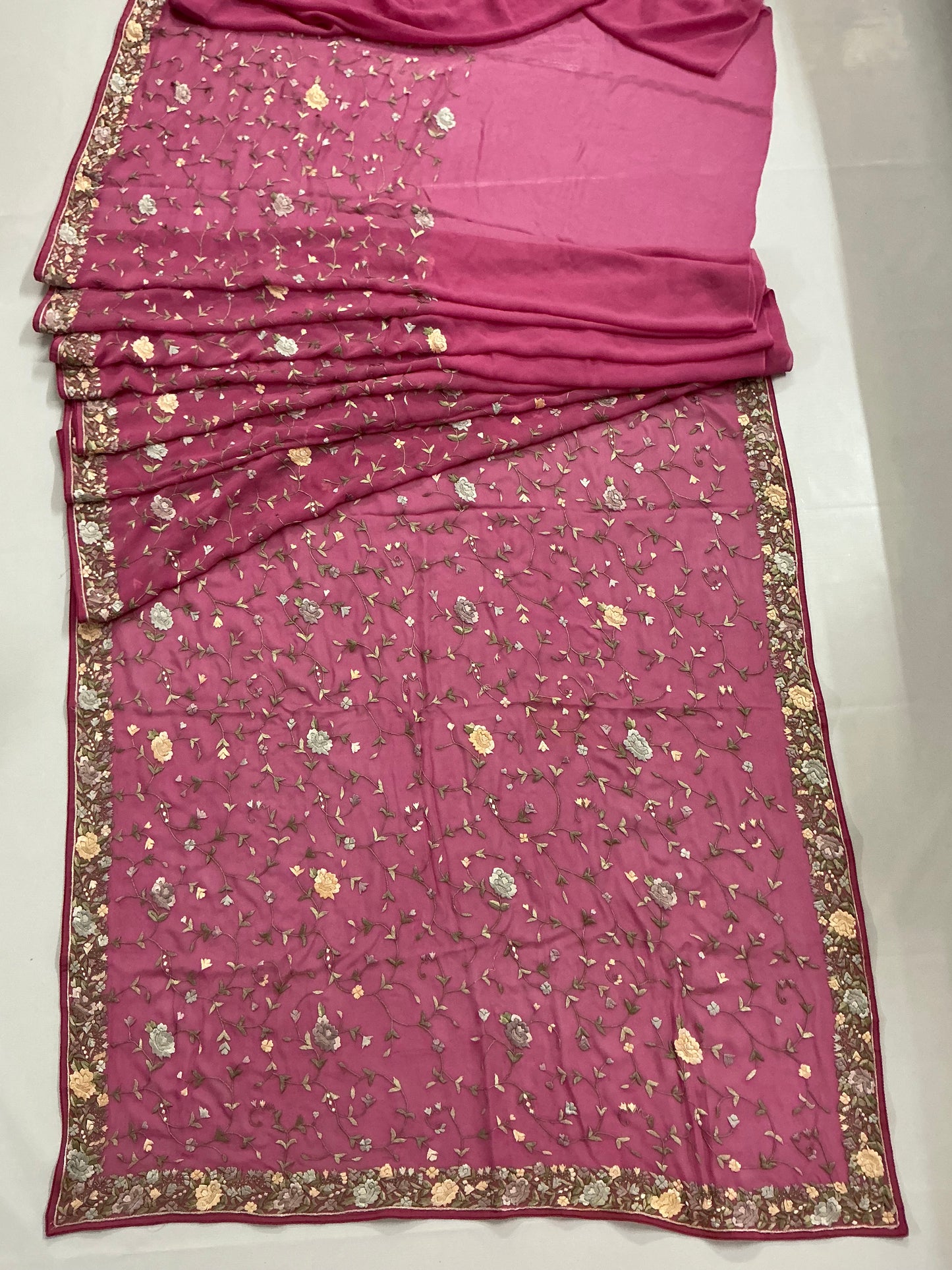 Sadabahaar ~ Hand embroidered Parsi Gara pure Georgette Saree