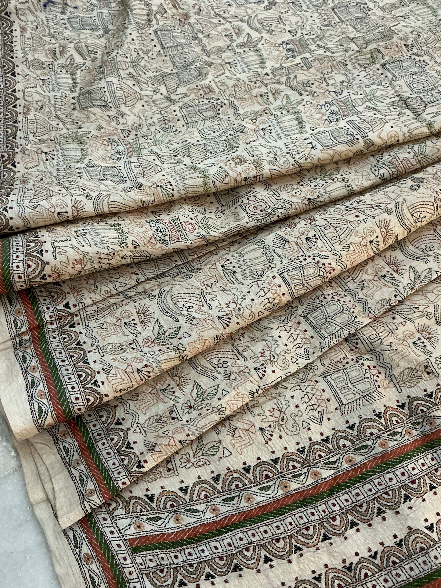 Mudra ~ Warli katha hand embroidered pure Tussar silk saree