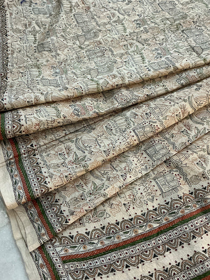 Mudra ~ Warli katha hand embroidered pure Tussar silk saree