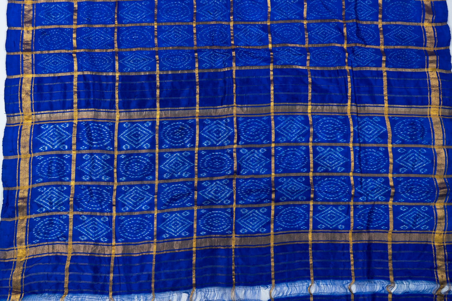 Neelmani~ Ultramarine Blue Single Ikat Silk Saree – Andhra’s Geometry in Pure Silk