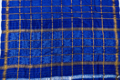 Neelmani~ Ultramarine Blue Single Ikat Silk Saree – Andhra’s Geometry in Pure Silk
