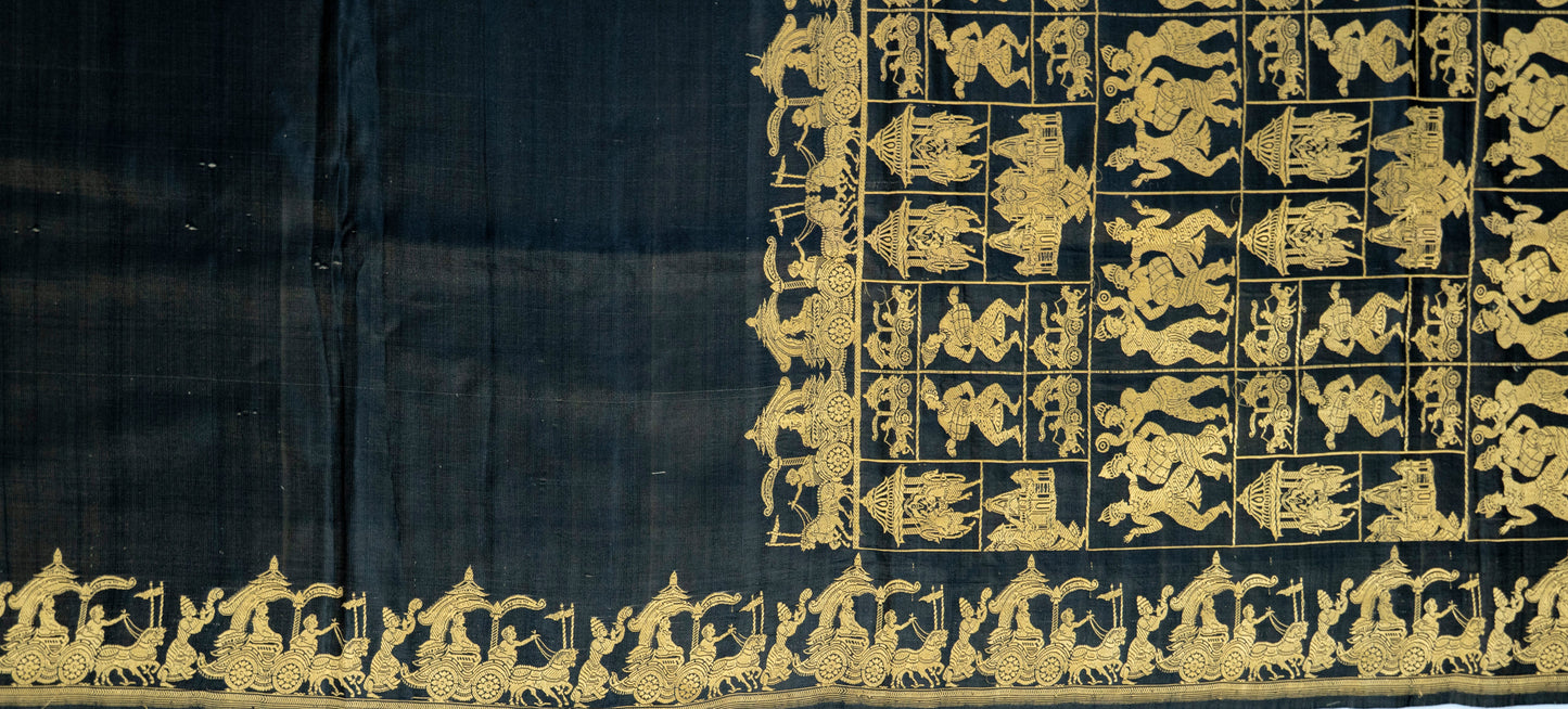 Black & Yellow Valkalam Saree – Varanasi’s Woven Art in Bold Contrast