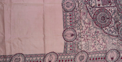 Pale Pink Madhubani Silk Saree – Bihar’s Folk Art on a Canvas of Silk